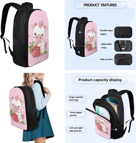 Cute Cow Kids Backpack Set 4Pcs with Lunch Box Insulated Water Bottle and Water Bottle Case Cover with Padded Strap 18oz Water Bottle Elementary Middle School Kids Backpack in Saudi Arabia