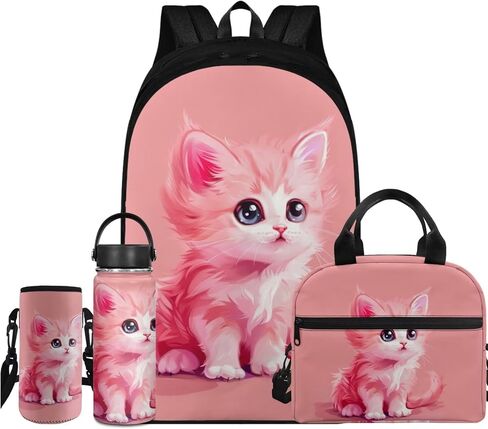 Cute Cow Kids Backpack Set 4Pcs with Lunch Box Insulated Water Bottle and Water Bottle Case Cover with Padded Strap 18oz Water Bottle Elementary Middle School Kids Backpack in Saudi Arabia