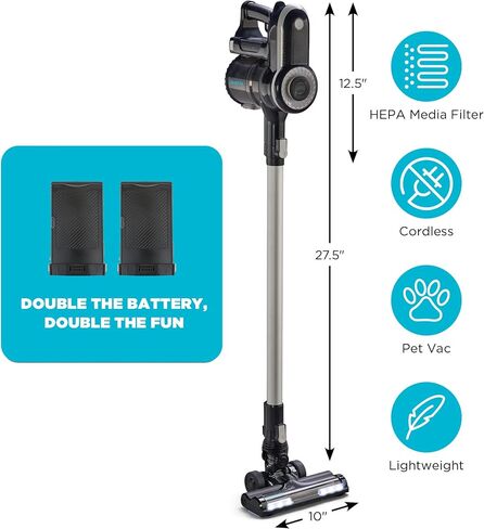 Simplicity Vacuums S65 Premium Stick Vacuum Cordless Rechargeable, Extra Battery, One-Click and Go Multi Surface Vacuum Cleaner, Converts to Hand Vacuum Cleaner for Car and Household Cleaning in Saudi Arabia