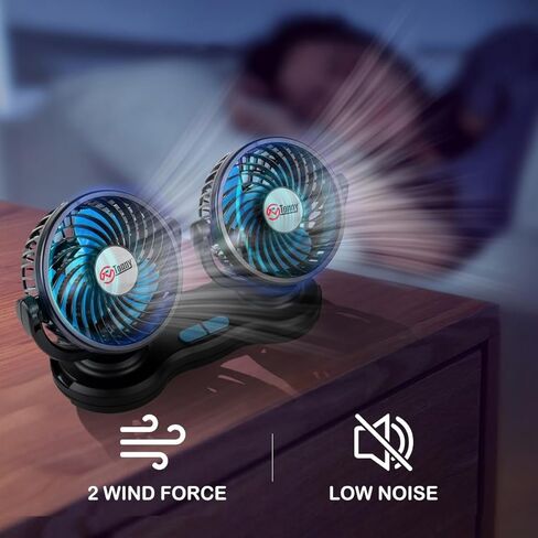 Portable Desktop Office Fan 4 Inch Dual Head Desk Fan, Dormitory Fan, Brushless Motor High/Low Speed Dual Head Fan with AC/DC Adapter for Home/Office/Dormitory in Kuwait