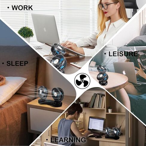 Portable Desktop Office Fan 4 Inch Dual Head Desk Fan, Dormitory Fan, Brushless Motor High/Low Speed Dual Head Fan with AC/DC Adapter for Home/Office/Dormitory in Kuwait
