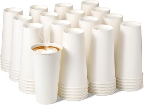 Fit Meal Prep 100 Pack 20 oz Disposable Paper Coffee Cups, Premium Hot Cups for Hot/Cold Beverage, Durable Thickened White Paper Cup Bulk for Party, Office, Bussines, Cafes, Bistros, Daily Use in Saudi Arabia