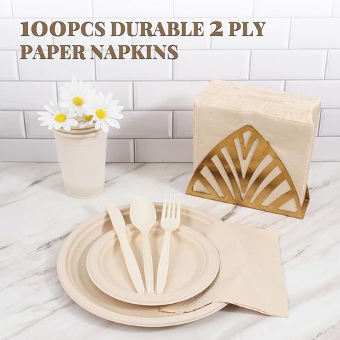 Disposable Napkins - 100 Count Napkins - 13"x13", 2-Ply Dinner Napkins - Soft, Absorbent for Kitchen, Party-Brown in Saudi Arabia