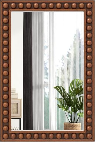 Tangkula Vintage Wood Mirror, 24" x 36" Rustic Wall Mounted Mirror w/Solid Wood Frame, Decorative Farmhouse Wall Mirror w/Beads for Living Room, Bedroom, Entryway (Brown) in Saudi Arabia