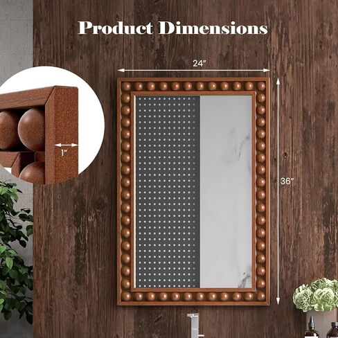 Tangkula Vintage Wood Mirror, 24" x 36" Rustic Wall Mounted Mirror w/Solid Wood Frame, Decorative Farmhouse Wall Mirror w/Beads for Living Room, Bedroom, Entryway (Brown) in Saudi Arabia