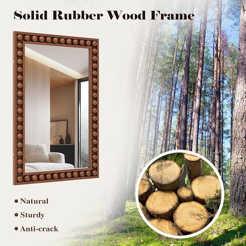 Tangkula Vintage Wood Mirror, 24" x 36" Rustic Wall Mounted Mirror w/Solid Wood Frame, Decorative Farmhouse Wall Mirror w/Beads for Living Room, Bedroom, Entryway (Brown) in Saudi Arabia