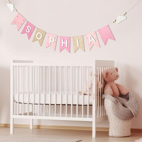 Custom Wooden Name Bunting Baby Name Banner Nursery Decor Nombres Personalizados Para Decorar Name Sign for Nursery Baby Shower Gifts(Blue) in Saudi Arabia