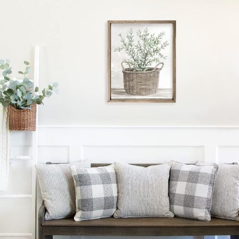 Watercolor Painting Of Plant In Woven Basket Farmhouse Style Wood Wall Decor Sign With Frame 16x20 in Saudi Arabia