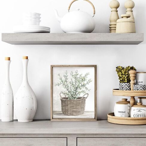 Watercolor Painting Of Plant In Woven Basket Farmhouse Style Wood Wall Decor Sign With Frame 16x20 in Saudi Arabia