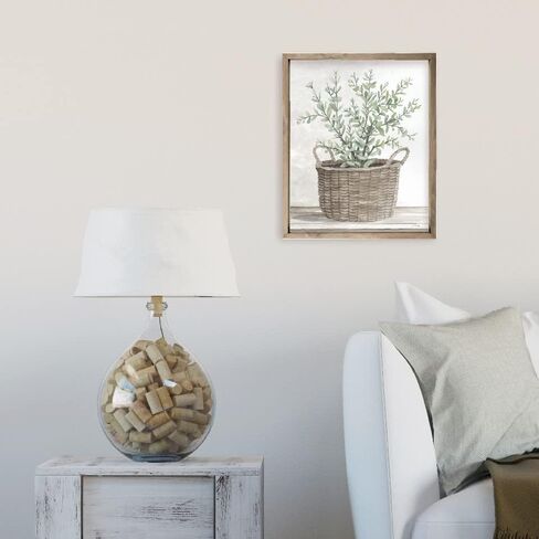 Watercolor Painting Of Plant In Woven Basket Farmhouse Style Wood Wall Decor Sign With Frame 16x20 in Saudi Arabia