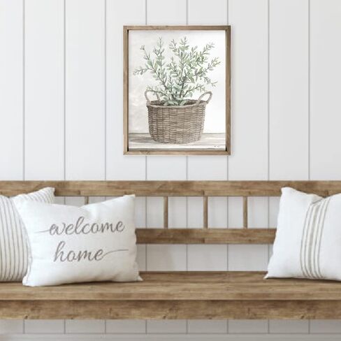 Watercolor Painting Of Plant In Woven Basket Farmhouse Style Wood Wall Decor Sign With Frame 16x20 in Saudi Arabia