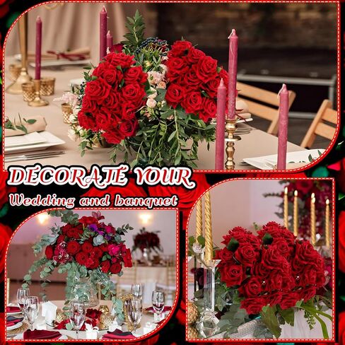 50 Pcs Fake Roses Bulk Velvet Silk Roses Flowers with Long Stem Real Looking Rose Bouquet DIY for Valentine's Day Arrangements Home Garden Wedding Party Decor (Red) in Saudi Arabia