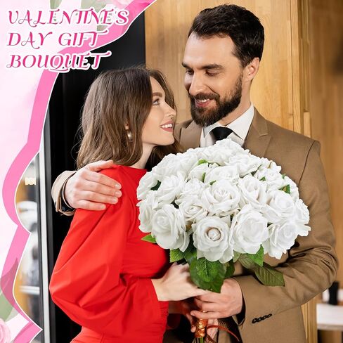 50 Pcs Fake Roses Bulk Velvet Silk Roses Flowers with Long Stem Real Looking Rose Bouquet DIY for Valentine's Day Arrangements Home Garden Wedding Party Decor (Red) in Saudi Arabia