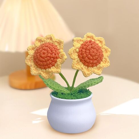 3pcs Crochet Flower Pot, Sunflower Red Rose Forget Me Not Small Potted Flowers, Mothers Day Valentines Gifts for Women Mom Wife in Saudi Arabia