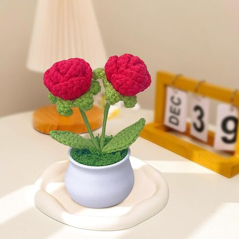 3pcs Crochet Flower Pot, Sunflower Red Rose Forget Me Not Small Potted Flowers, Mothers Day Valentines Gifts for Women Mom Wife in Saudi Arabia