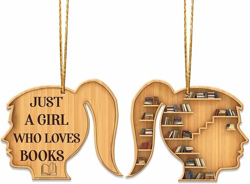 محبي الكتب على شكل قلب، زخرفة خشبية لعيد الميلاد، مسطحة ثنائية الأبعاد (ليست زخرفة ثلاثية الأبعاد)، زخرفة شجرة عيد الميلاد للقراءة، هدايا لعشاق القراءة، أمين مكتبة دودة الكتب، ملحقات السيارة (01) in Kuwait