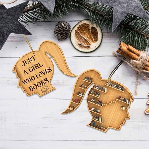 محبي الكتب على شكل قلب، زخرفة خشبية لعيد الميلاد، مسطحة ثنائية الأبعاد (ليست زخرفة ثلاثية الأبعاد)، زخرفة شجرة عيد الميلاد للقراءة، هدايا لعشاق القراءة، أمين مكتبة دودة الكتب، ملحقات السيارة (01) in Kuwait