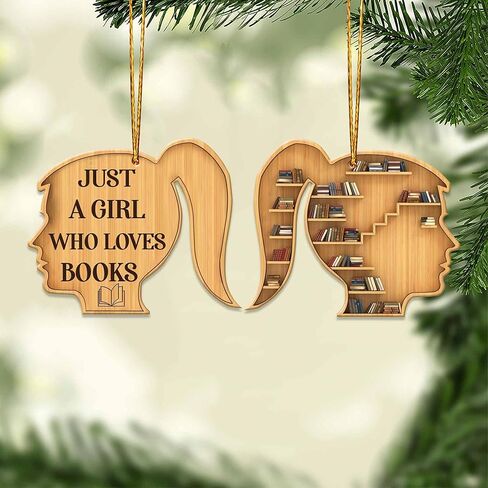 محبي الكتب على شكل قلب، زخرفة خشبية لعيد الميلاد، مسطحة ثنائية الأبعاد (ليست زخرفة ثلاثية الأبعاد)، زخرفة شجرة عيد الميلاد للقراءة، هدايا لعشاق القراءة، أمين مكتبة دودة الكتب، ملحقات السيارة (01) in Kuwait