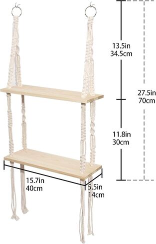 Macrame Hanging Shelves 2 Tier, Natural Wood Farmhouse Window Plant Shelves Boho Wall Shelf with Hooks & Hardwares for Bedroom Bathroom Kitchen Living Room in Saudi Arabia