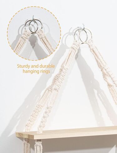 Macrame Hanging Shelves 2 Tier, Natural Wood Farmhouse Window Plant Shelves Boho Wall Shelf with Hooks & Hardwares for Bedroom Bathroom Kitchen Living Room in Saudi Arabia