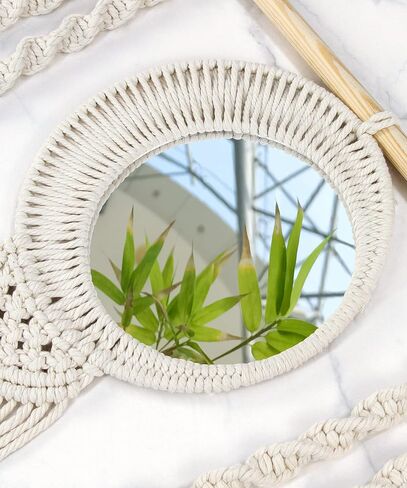 Macrame Hanging Shelves 2 Tier, Natural Wood Farmhouse Window Plant Shelves Boho Wall Shelf with Hooks & Hardwares for Bedroom Bathroom Kitchen Living Room in Saudi Arabia