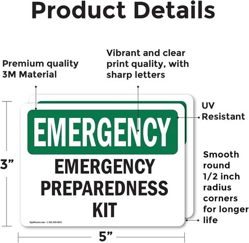 (2 Pack) Preparedness Kit OSHA Emergency Sign 5 Inch X 3.5 Inch Vinyl Label Decal Sticker Weather Resistant, UV Protected for Workplace, Business, and Construction Site, Made in the USA in Saudi Arabia