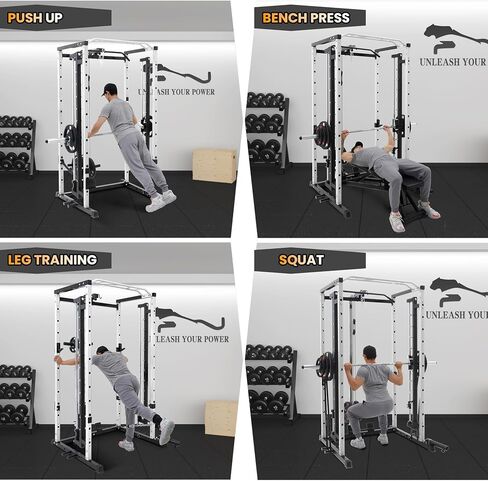 قفص طاقة مع سميث بار - حامل طاقة ممتاز بوزن 1600 رطل مع منسدلة للأسفل، ورف طاقة مع نظام بكرة الكابل، ومقابض غمس وخطافات على شكل حرف J، ومعدات رياضية منزلية للتدريبات المتنوعة in Kuwait