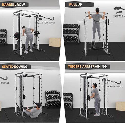قفص طاقة مع سميث بار - حامل طاقة ممتاز بوزن 1600 رطل مع منسدلة للأسفل، ورف طاقة مع نظام بكرة الكابل، ومقابض غمس وخطافات على شكل حرف J، ومعدات رياضية منزلية للتدريبات المتنوعة in Kuwait