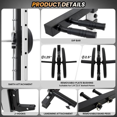 قفص طاقة مع سميث بار - حامل طاقة ممتاز بوزن 1600 رطل مع منسدلة للأسفل، ورف طاقة مع نظام بكرة الكابل، ومقابض غمس وخطافات على شكل حرف J، ومعدات رياضية منزلية للتدريبات المتنوعة in Kuwait