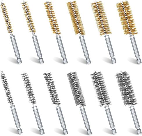 12 Pcs Bore Brush for Drill, Variety of Size Stainless Steel Cleaning Brush, Power Drill Impact Driver Pipe Hex Drill Shank Drill Wire Brush Set for Cleaning Rust, Tubes Holes in Saudi Arabia