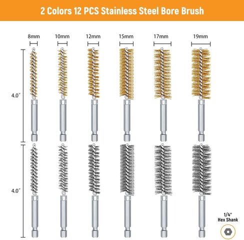 12 Pcs Bore Brush for Drill, Variety of Size Stainless Steel Cleaning Brush, Power Drill Impact Driver Pipe Hex Drill Shank Drill Wire Brush Set for Cleaning Rust, Tubes Holes in Saudi Arabia