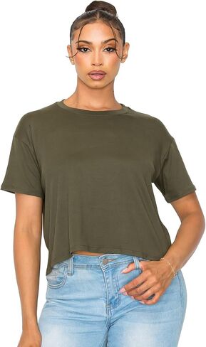 Women’s Crop Top – Short Sleeve Boxy Crewneck Casual Active Workout Yoga Gym Running Cropped Basic Tee T Shirts in Saudi Arabia