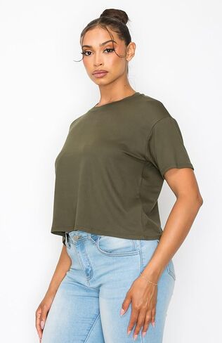 Women’s Crop Top – Short Sleeve Boxy Crewneck Casual Active Workout Yoga Gym Running Cropped Basic Tee T Shirts in Saudi Arabia