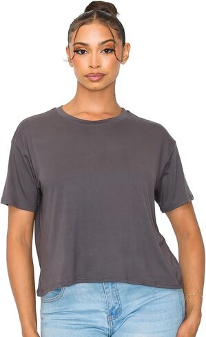 Women’s Crop Top – Short Sleeve Boxy Crewneck Casual Active Workout Yoga Gym Running Cropped Basic Tee T Shirts in Saudi Arabia