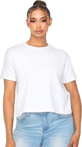 Women’s Crop Top – Short Sleeve Boxy Crewneck Casual Active Workout Yoga Gym Running Cropped Basic Tee T Shirts in Saudi Arabia