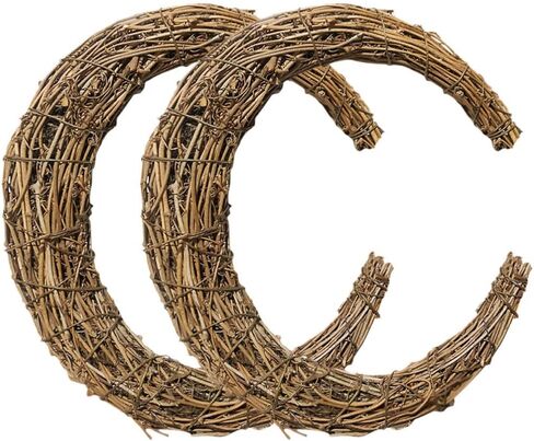 NOLITOY 2pcs Moon Shape Wreath for DIY Crafts, Grapevine Wreaths Rattan Ring Vine Branch Wreath for Home Holiday Wedding Party in Saudi Arabia