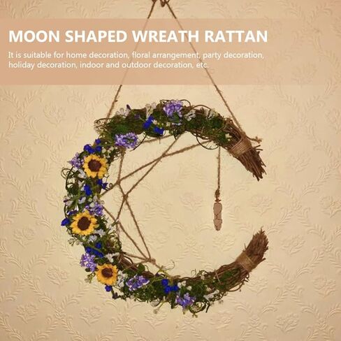 NOLITOY 2pcs Moon Shape Wreath for DIY Crafts, Grapevine Wreaths Rattan Ring Vine Branch Wreath for Home Holiday Wedding Party in Saudi Arabia