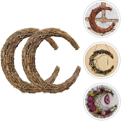 NOLITOY 2pcs Moon Shape Wreath for DIY Crafts, Grapevine Wreaths Rattan Ring Vine Branch Wreath for Home Holiday Wedding Party in Saudi Arabia