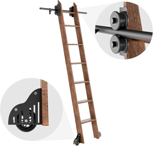 TSMST Library Sliding Ladder Hardware Kit, 3.3FT Rolling Ladder Hardware Kit, Wheels with Brakes, Black Sliding Ladder Kit for Bookcase, Loft, Closet, Ladder Not Included in Kuwait