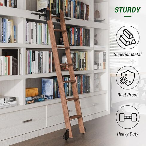 TSMST Library Sliding Ladder Hardware Kit, 3.3FT Rolling Ladder Hardware Kit, Wheels with Brakes, Black Sliding Ladder Kit for Bookcase, Loft, Closet, Ladder Not Included in Kuwait