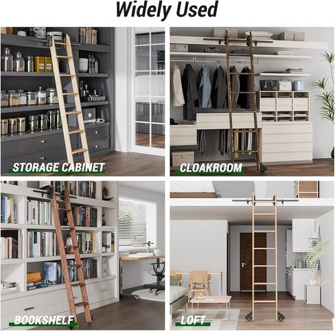 TSMST Library Sliding Ladder Hardware Kit, 3.3FT Rolling Ladder Hardware Kit, Wheels with Brakes, Black Sliding Ladder Kit for Bookcase, Loft, Closet, Ladder Not Included in Kuwait