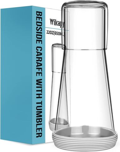 Bedside Night Water Carafe Set with Tumbler Glass, Clear Nightstand Carafe with Silicone Coaster for Bedroom and Guest Room, Glass Mouthwash Decanter for Bathroom (22 OZ) in Saudi Arabia