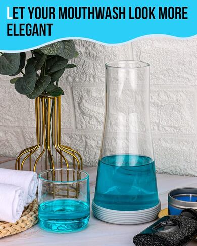 Bedside Night Water Carafe Set with Tumbler Glass, Clear Nightstand Carafe with Silicone Coaster for Bedroom and Guest Room, Glass Mouthwash Decanter for Bathroom (22 OZ) in Saudi Arabia