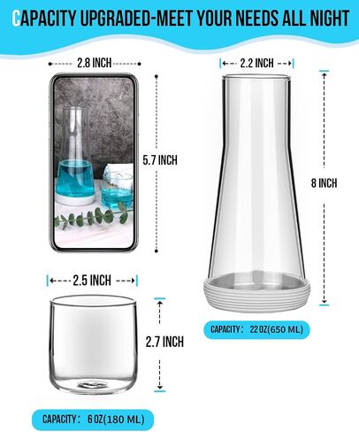 Bedside Night Water Carafe Set with Tumbler Glass, Clear Nightstand Carafe with Silicone Coaster for Bedroom and Guest Room, Glass Mouthwash Decanter for Bathroom (22 OZ) in Saudi Arabia