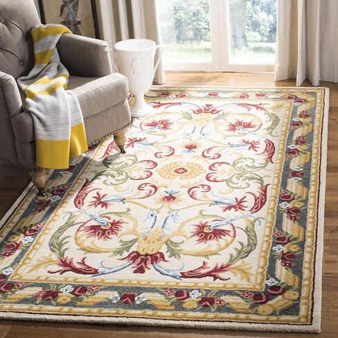 SAFAVIEH Blossom Collection 5' x 8' Ivory / Green BLM251B Handmade Premium Wool Area Rug in Saudi Arabia