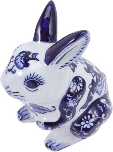 GANAZONO الأزرق والأبيض أرنب سيراميك تمثال الصينية زودياك أرنب تمثال الأرنب الحيوان النحت للعام الجديد ديكور للطاولات المنزل in Kuwait