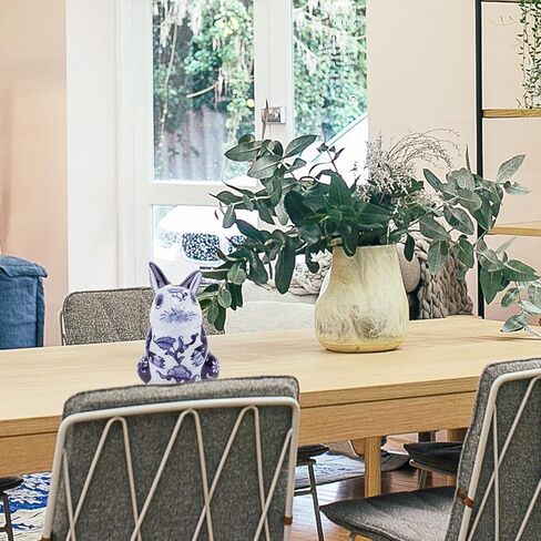 GANAZONO الأزرق والأبيض أرنب سيراميك تمثال الصينية زودياك أرنب تمثال الأرنب الحيوان النحت للعام الجديد ديكور للطاولات المنزل in Kuwait