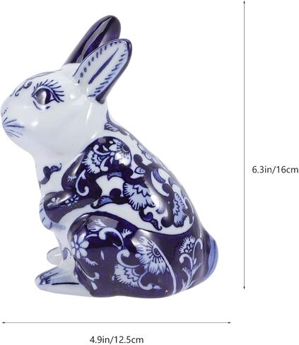 GANAZONO الأزرق والأبيض أرنب سيراميك تمثال الصينية زودياك أرنب تمثال الأرنب الحيوان النحت للعام الجديد ديكور للطاولات المنزل in Kuwait