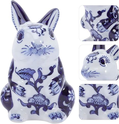 GANAZONO الأزرق والأبيض أرنب سيراميك تمثال الصينية زودياك أرنب تمثال الأرنب الحيوان النحت للعام الجديد ديكور للطاولات المنزل in Kuwait