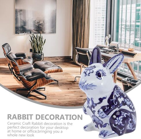GANAZONO الأزرق والأبيض أرنب سيراميك تمثال الصينية زودياك أرنب تمثال الأرنب الحيوان النحت للعام الجديد ديكور للطاولات المنزل in Kuwait